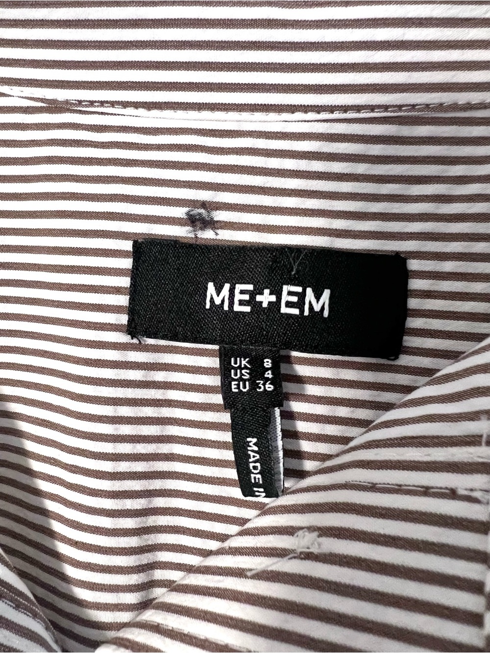 ME+EM Seersucker Stripe Mini Shirt Dress With Belt Chocolate/White Sz 4 - Picture 8 of 9